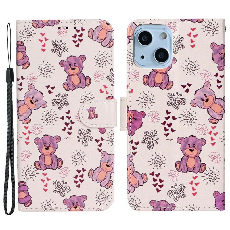 Capa De Couro Para iPhone 13 Mini Apenas Ursos