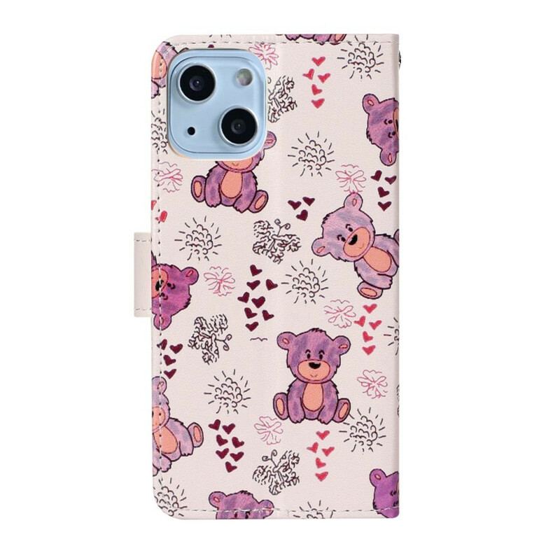 Capa De Couro Para iPhone 13 Mini Apenas Ursos