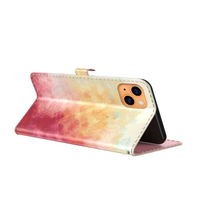 Capa De Couro Para iPhone 13 Mini Aquarela