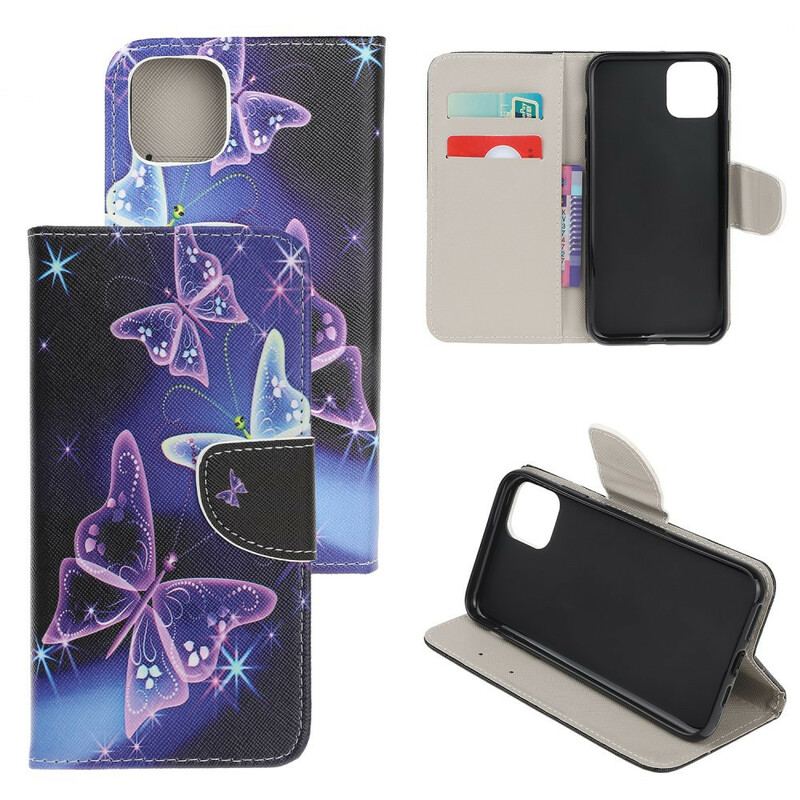 Capa De Couro Para iPhone 13 Mini Borboletas Modernas