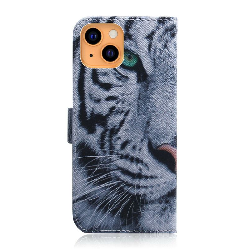 Capa De Couro Para iPhone 13 Mini Cara De Tigre