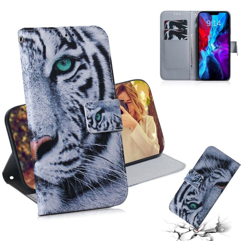 Capa De Couro Para iPhone 13 Mini Cara De Tigre