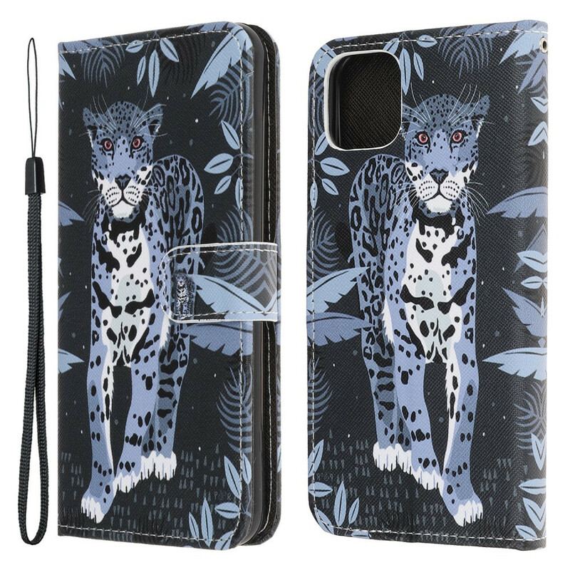 Capa De Couro Para iPhone 13 Mini De Cordão Leopardo Strappy