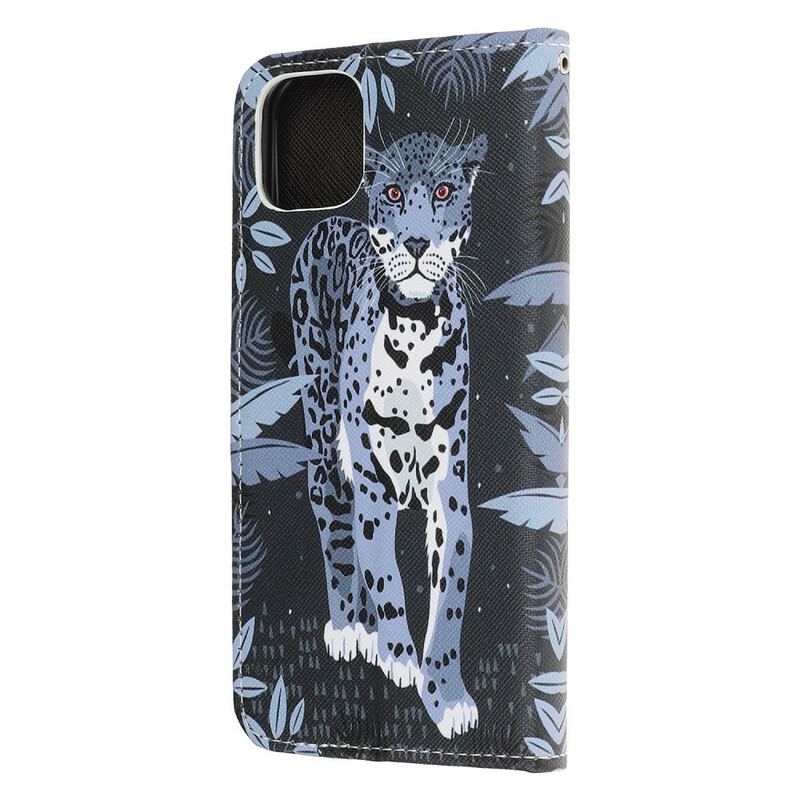 Capa De Couro Para iPhone 13 Mini De Cordão Leopardo Strappy