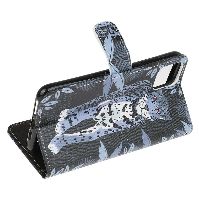 Capa De Couro Para iPhone 13 Mini De Cordão Leopardo Strappy