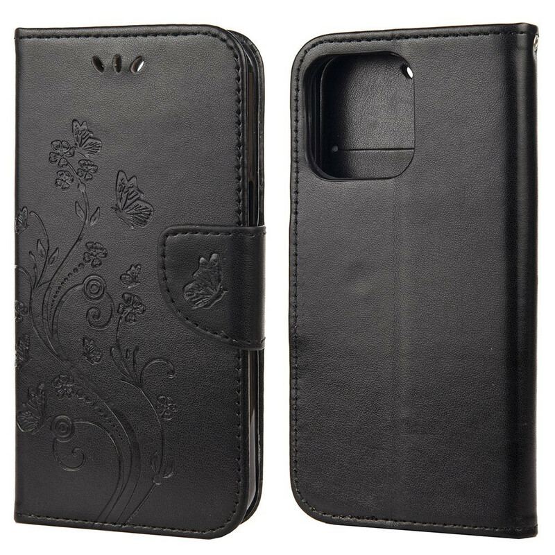 Capa De Couro Para iPhone 13 Mini De Cordão Strappy Floral