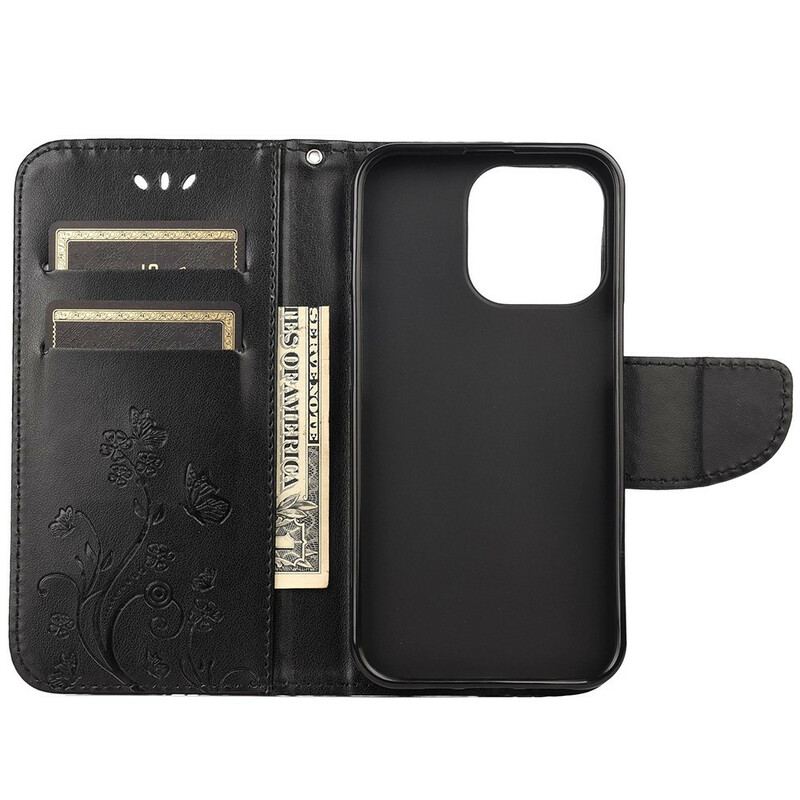 Capa De Couro Para iPhone 13 Mini De Cordão Strappy Floral