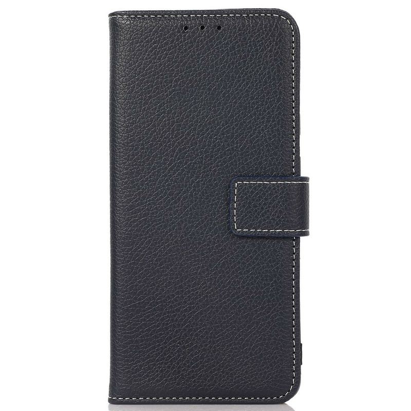 Capa De Couro Para iPhone 13 Mini Costuras Efeito Couro Lichia