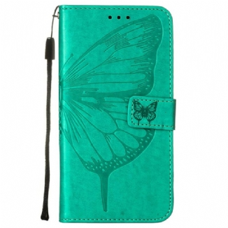 Capa De Couro Para iPhone 13 Mini Desenho De Borboleta