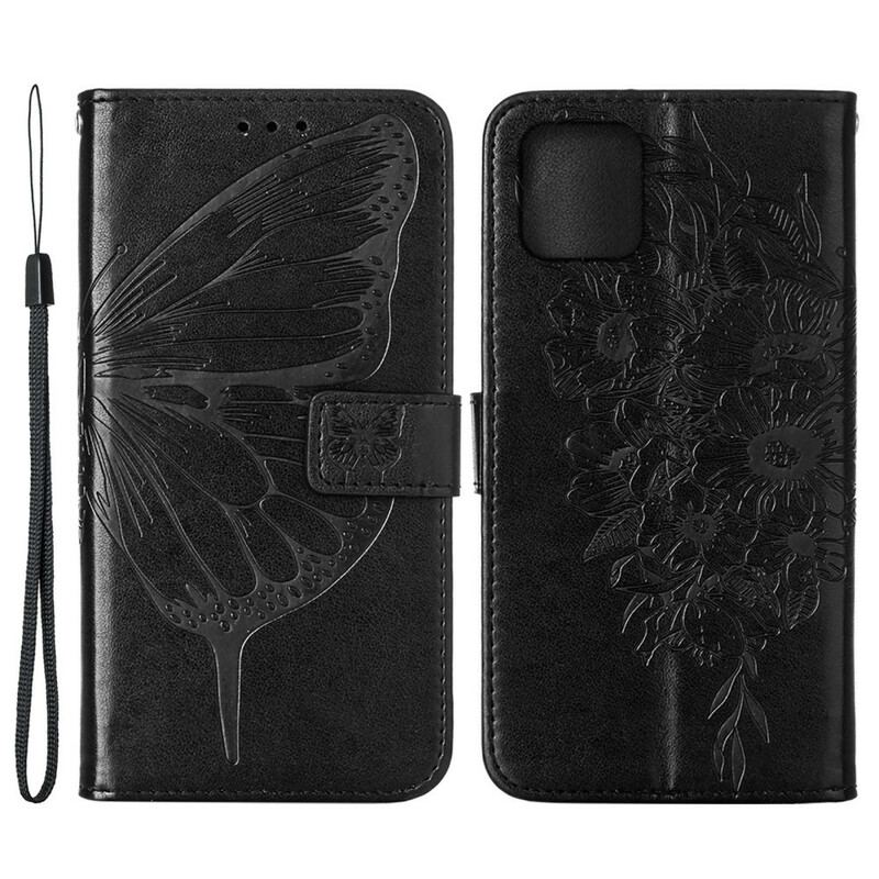 Capa De Couro Para iPhone 13 Mini Desenho De Borboleta