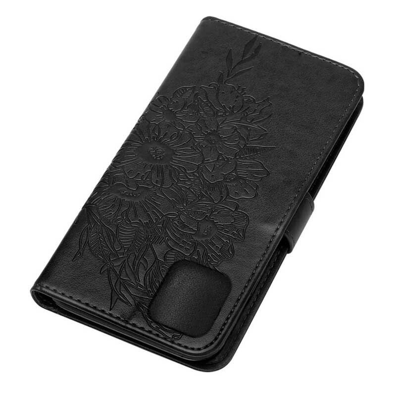 Capa De Couro Para iPhone 13 Mini Desenho De Borboleta