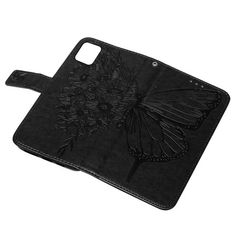 Capa De Couro Para iPhone 13 Mini Desenho De Borboleta