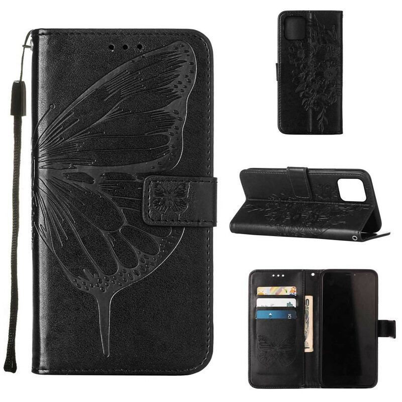 Capa De Couro Para iPhone 13 Mini Desenho De Borboleta