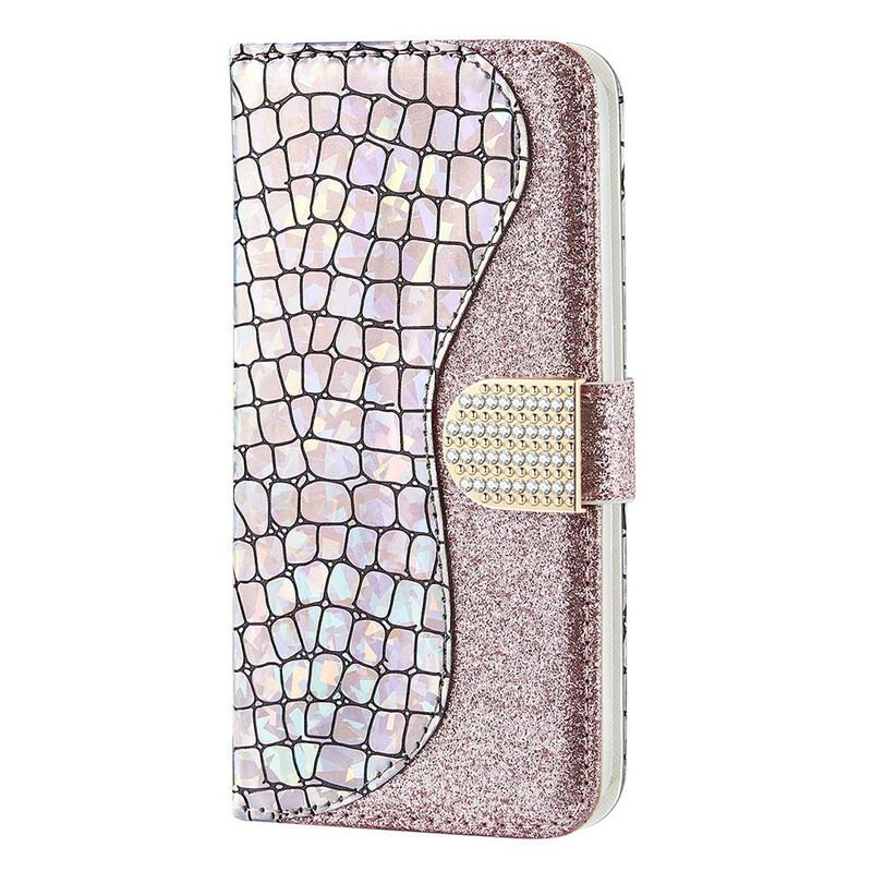 Capa De Couro Para iPhone 13 Mini Diamantes De Crocodilo