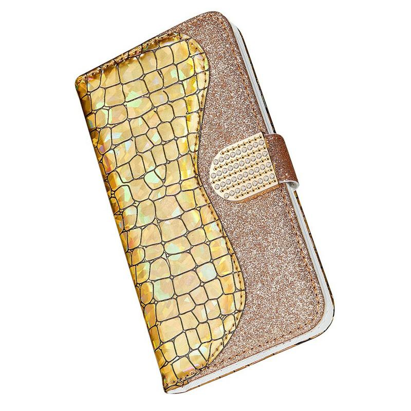 Capa De Couro Para iPhone 13 Mini Diamantes De Crocodilo