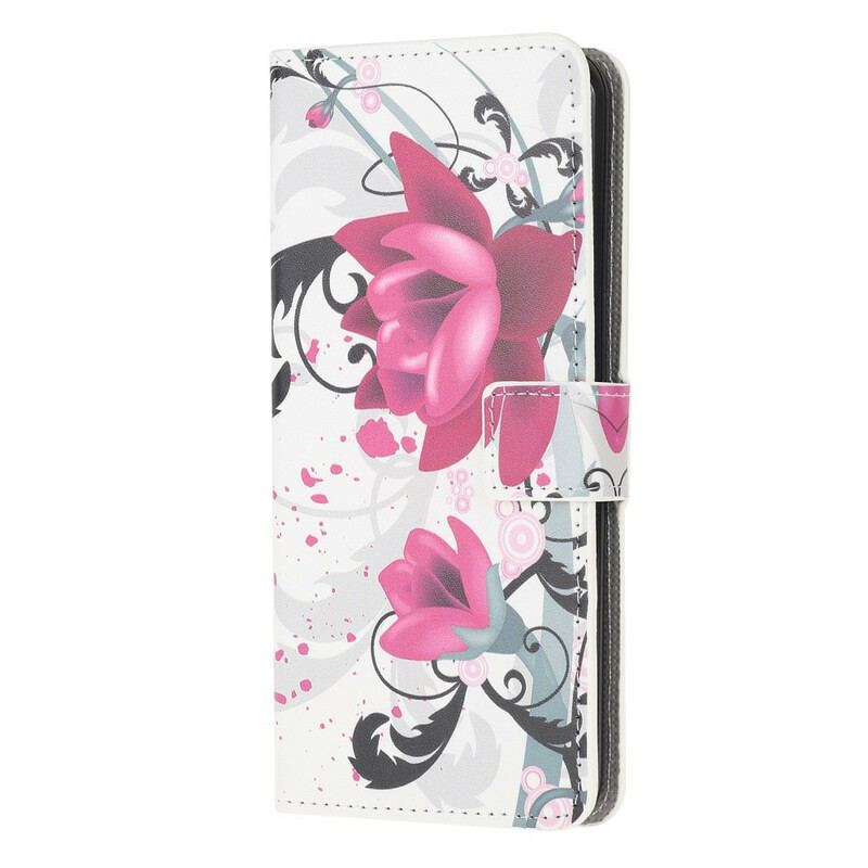 Capa De Couro Para iPhone 13 Mini Flores Tropicais