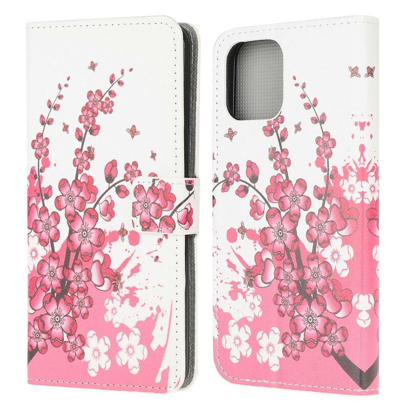 Capa De Couro Para iPhone 13 Mini Flores Tropicais