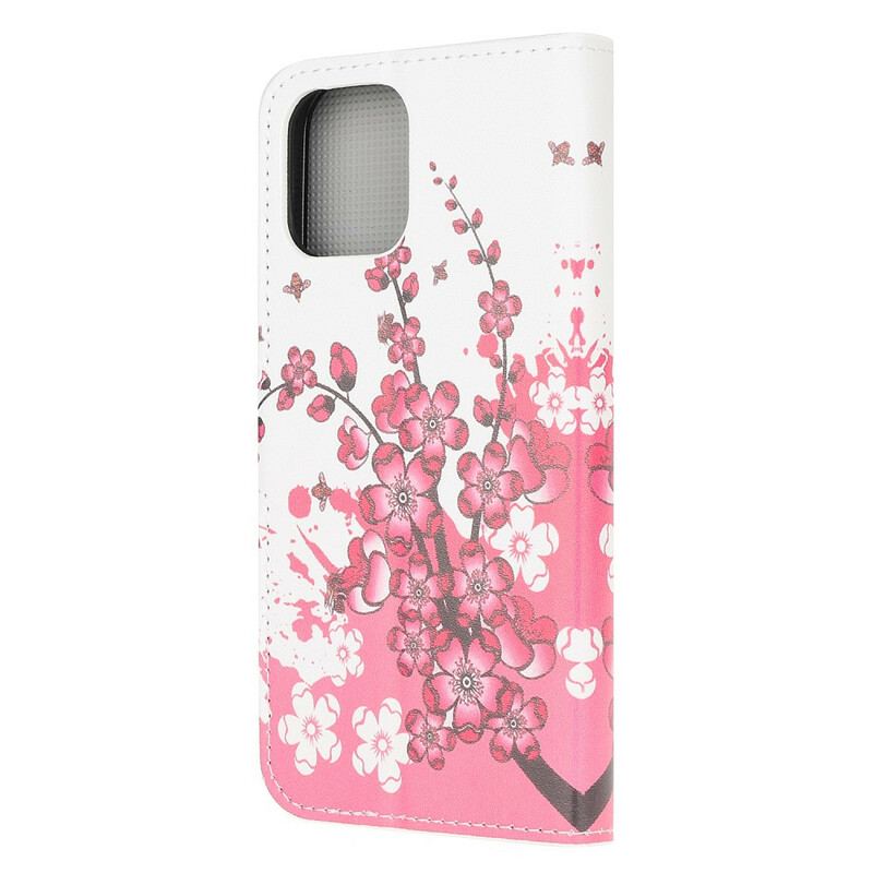 Capa De Couro Para iPhone 13 Mini Flores Tropicais