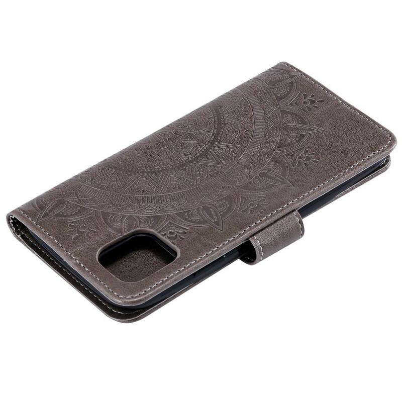 Capa De Couro Para iPhone 13 Mini Mandala Do Sol