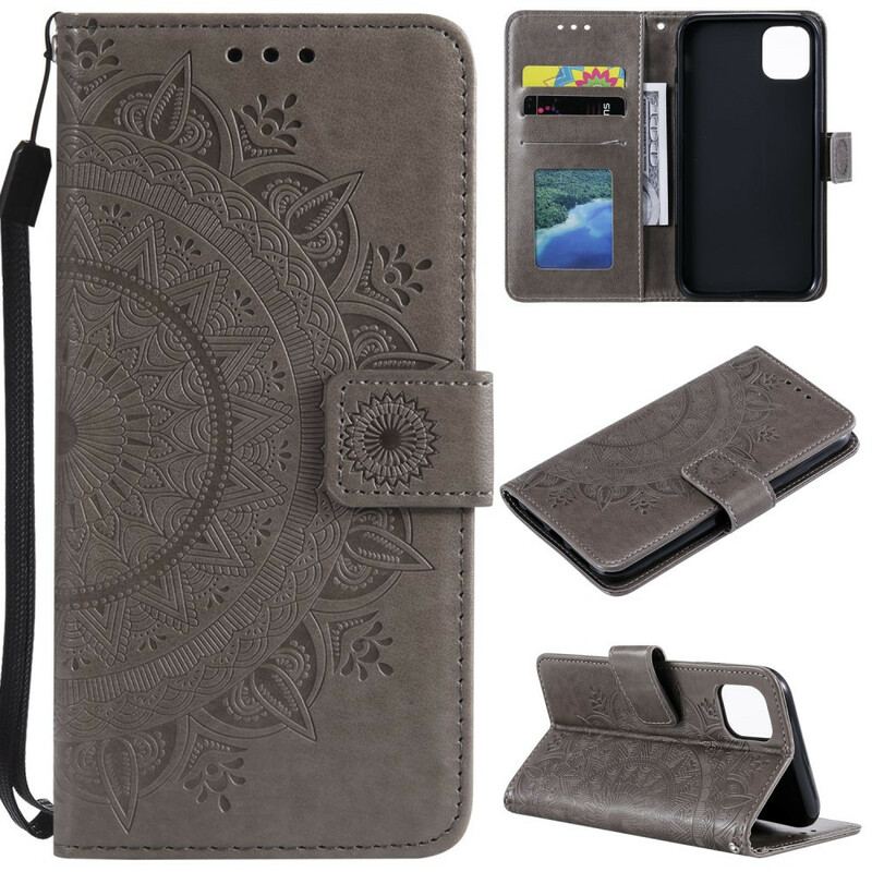 Capa De Couro Para iPhone 13 Mini Mandala Do Sol