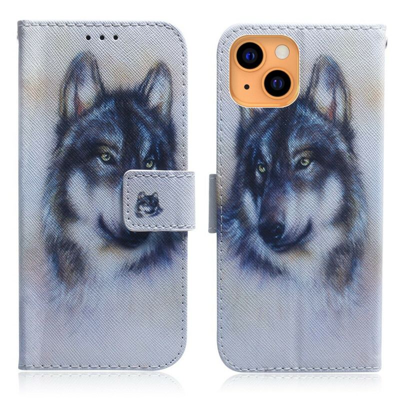 Capa De Couro Para iPhone 13 Mini Olhar Canino