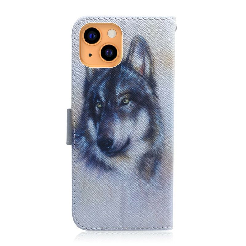 Capa De Couro Para iPhone 13 Mini Olhar Canino