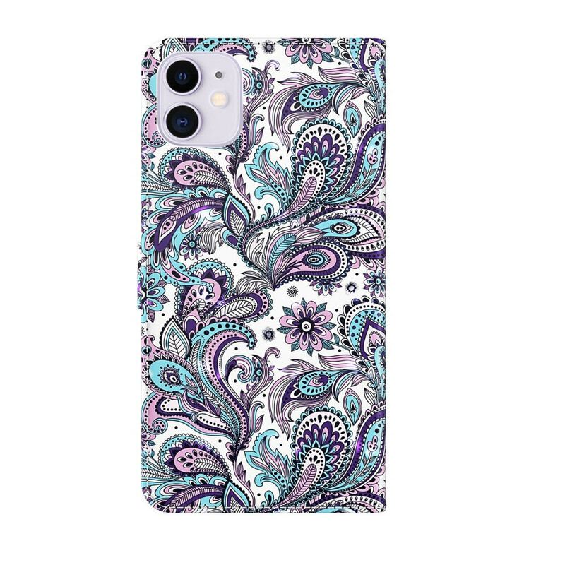 Capa De Couro Para iPhone 13 Mini Padrões De Flores