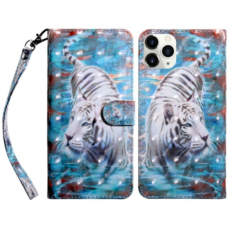 Capa De Couro Para iPhone 13 Mini Ponto De Luz Lucien. O Tigre