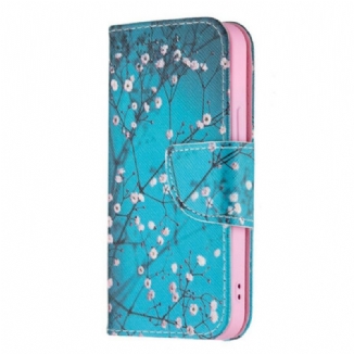 Capa De Couro Para iPhone 13 Mini Ramo Florido