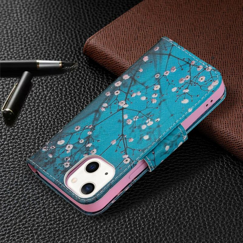 Capa De Couro Para iPhone 13 Mini Ramo Florido