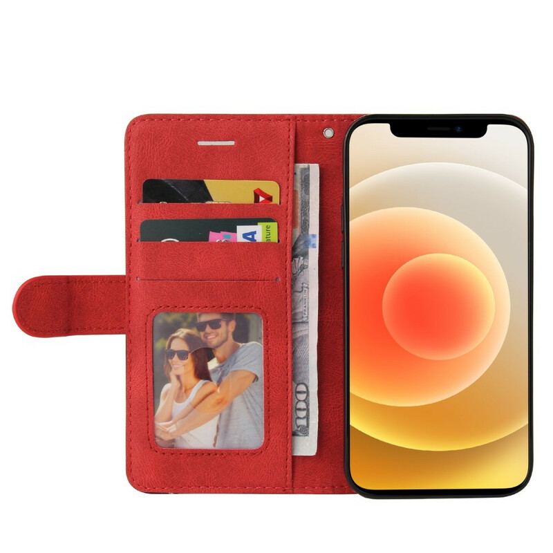 Capa De Couro Para iPhone 13 Mini Couro Sintético De Assinatura De Dois Tons