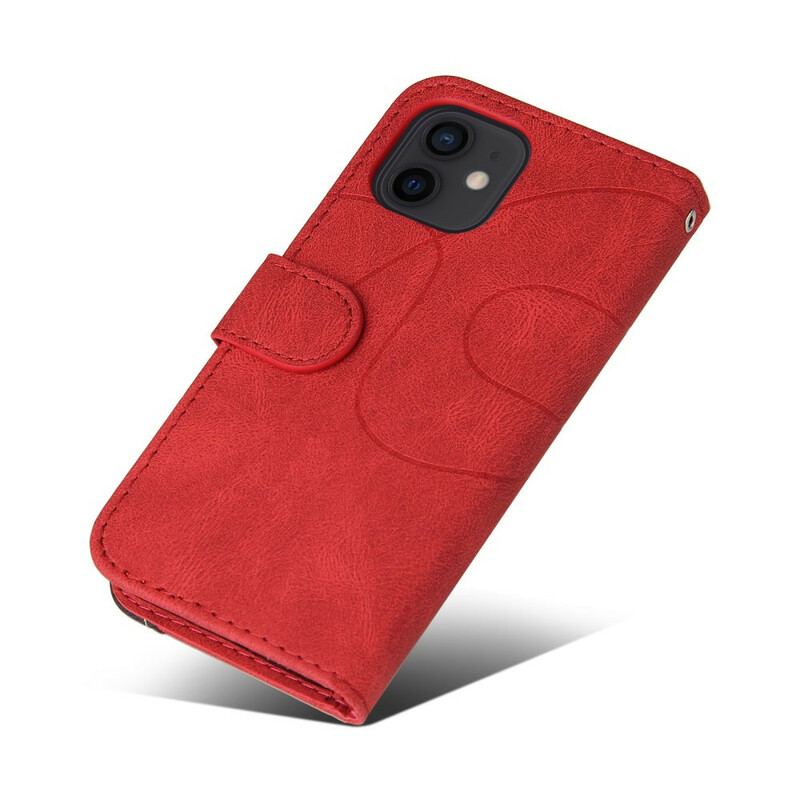 Capa De Couro Para iPhone 13 Mini Couro Sintético De Assinatura De Dois Tons