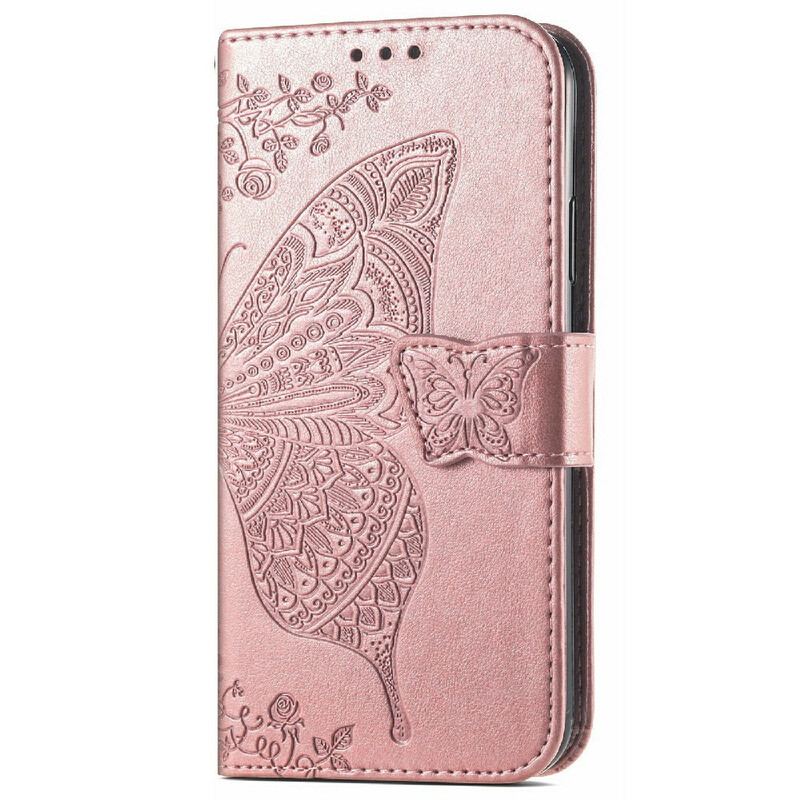 Capa Em Pele Para iPhone 13 Mini Meia Borboleta