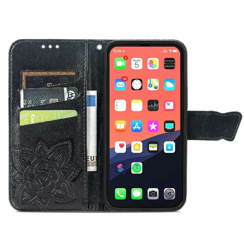 Capa Em Pele Para iPhone 13 Mini Meia Borboleta