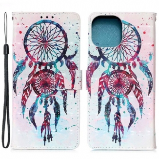 Capa Flip Para iPhone 13 Mini Apanhador De Sonhos Aquarela