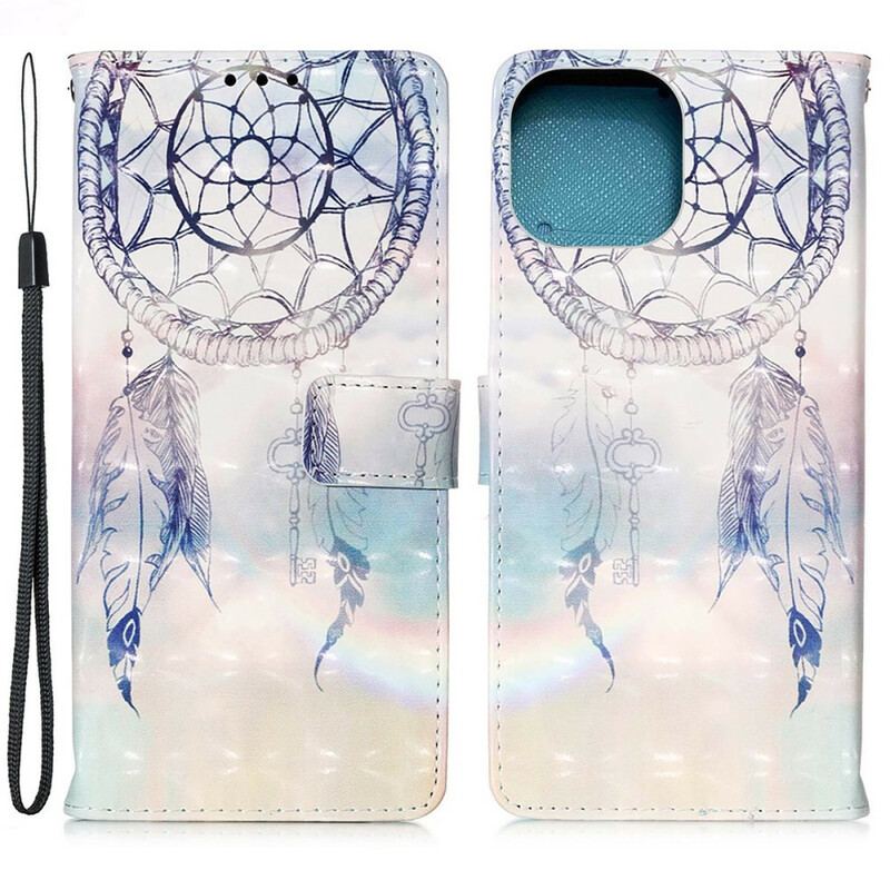 Capa Flip Para iPhone 13 Mini Apanhador De Sonhos Aquarela