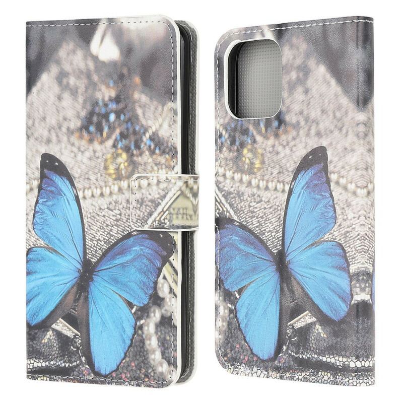 Capa Flip Para iPhone 13 Mini Borboleta Azul