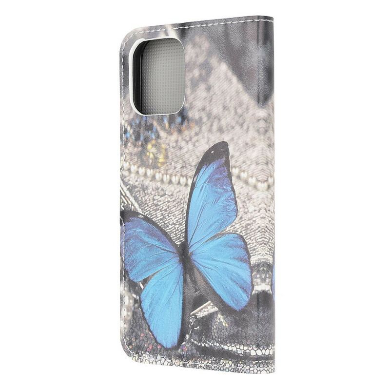 Capa Flip Para iPhone 13 Mini Borboleta Azul