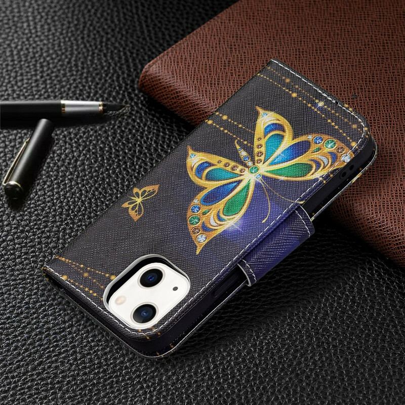 Capa Flip Para iPhone 13 Mini Borboleta Mágica