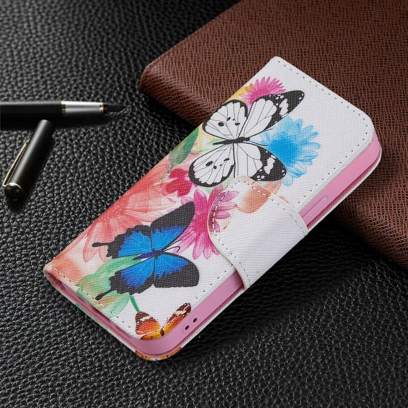 Capa Flip Para iPhone 13 Mini Borboletas E Flores Pintadas