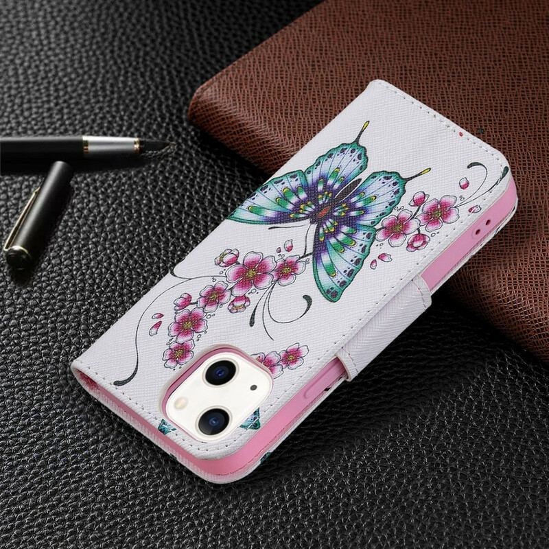 Capa Flip Para iPhone 13 Mini Borboletas Maravilhosas