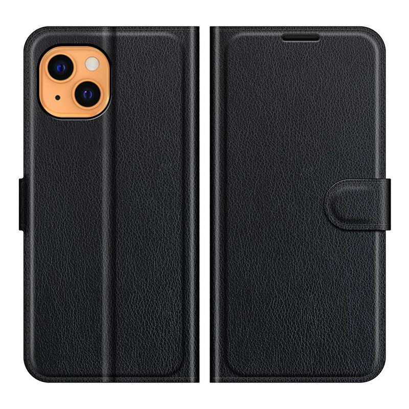 Capa Flip Para iPhone 13 Mini Clássico Efeito Couro Lichia