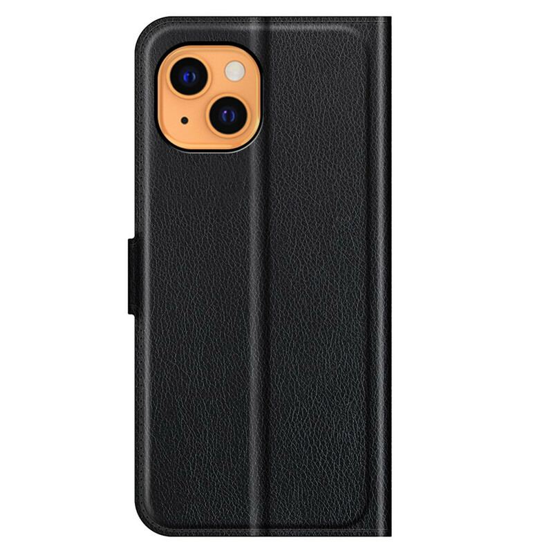 Capa Flip Para iPhone 13 Mini Clássico Efeito Couro Lichia