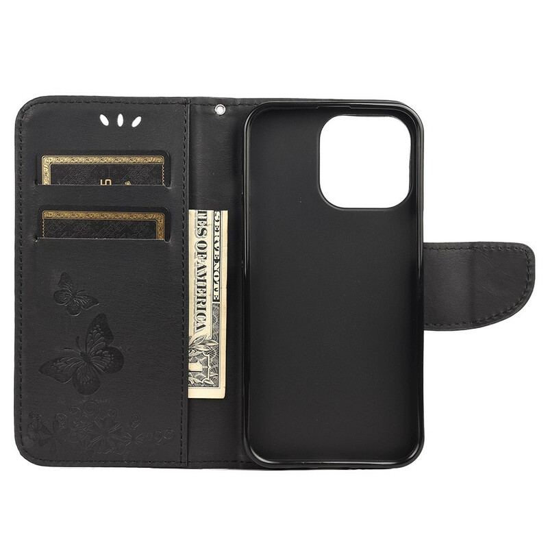 Capa Flip Para iPhone 13 Mini De Cordão Borboletas Esplêndidas