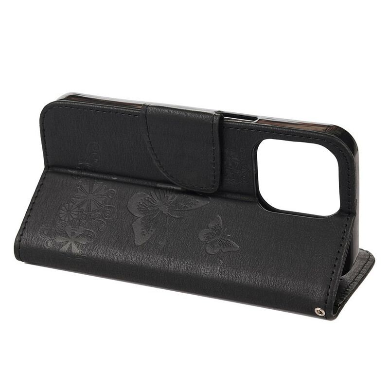 Capa Flip Para iPhone 13 Mini De Cordão Borboletas Esplêndidas