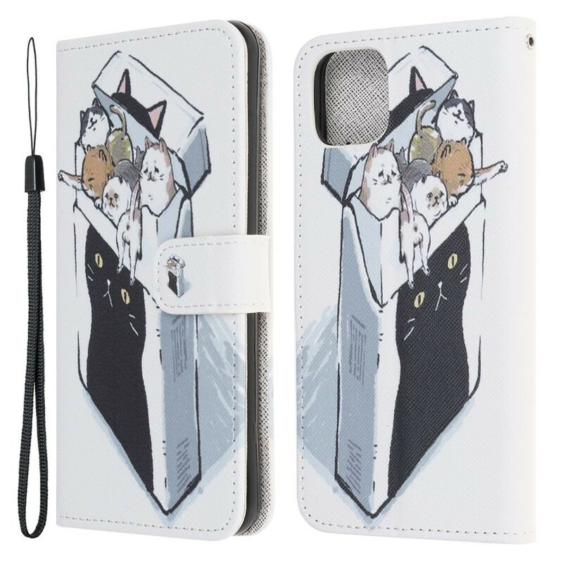 Capa Flip Para iPhone 13 Mini De Cordão Gatos De Entrega Com Tangas