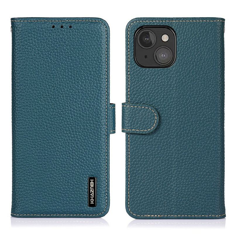 Capa Flip Para iPhone 13 Mini Couro Genuíno Khazneh Litchi