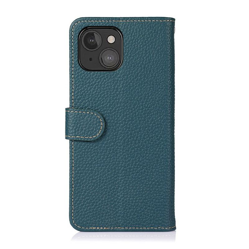 Capa Flip Para iPhone 13 Mini Couro Genuíno Khazneh Litchi