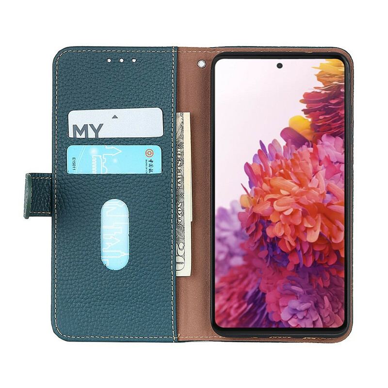 Capa Flip Para iPhone 13 Mini Couro Genuíno Khazneh Litchi