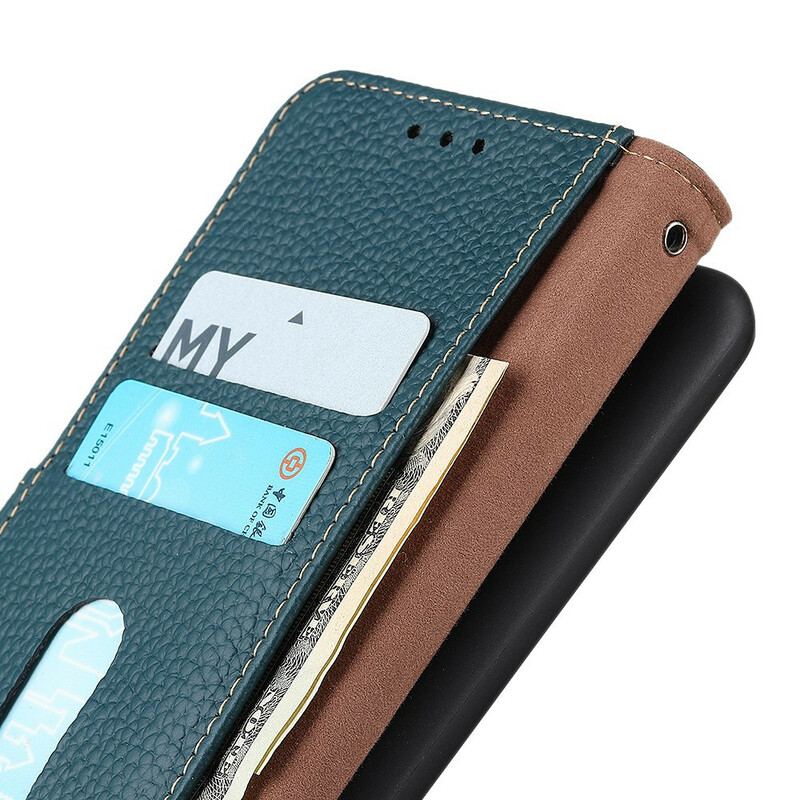 Capa Flip Para iPhone 13 Mini Couro Genuíno Khazneh Litchi